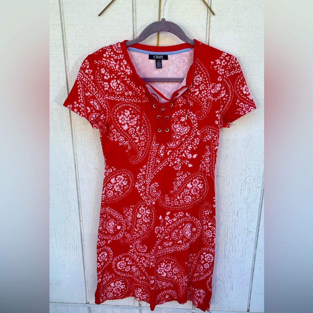 Bandana printed red cotton t-shirt dress